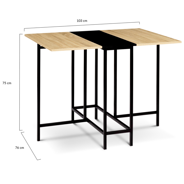 Table console pliable EDI 2-4 personnes façon hêtre et noir design industriel 103 x 76 cm