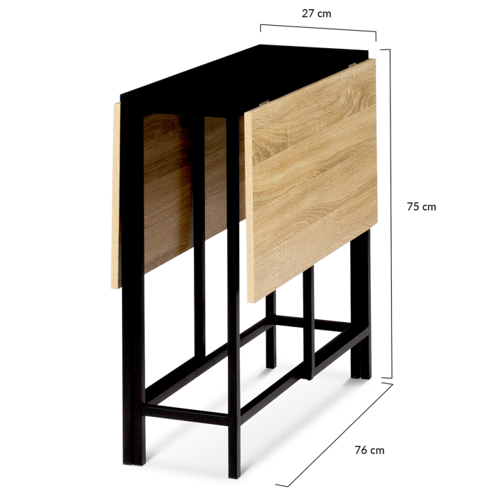 Table console pliable EDI 2-4 personnes façon hêtre et noir design industriel 103 x 76 cm