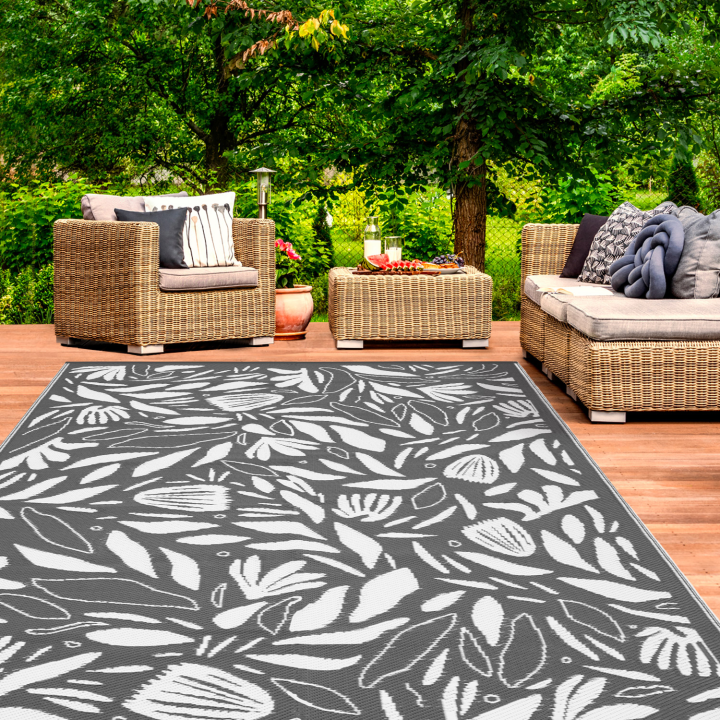 Alfombra de exterior FLOWER gris y blanca 180 x 280 CM