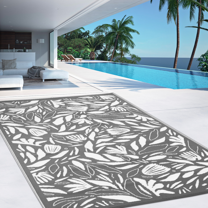 Tapis extérieur FLOWER gris et blanc 180 x 280 CM