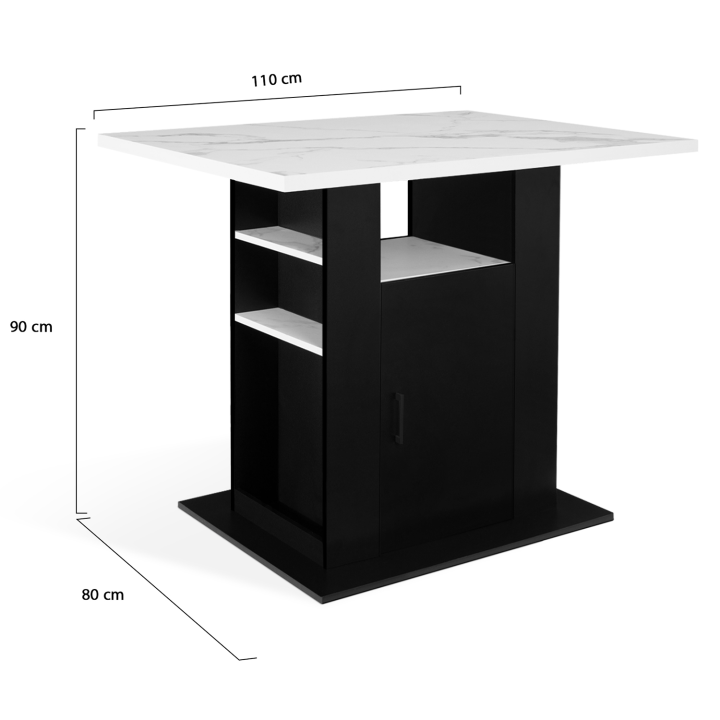 Isla central de 110 cm efecto mármol y madera negra - ALASKA | ID Market