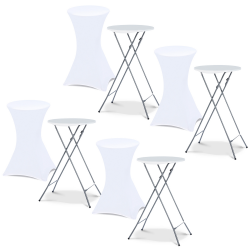 Lot de 4 tables hautes pliantes 105 CM et 4 housses blanches