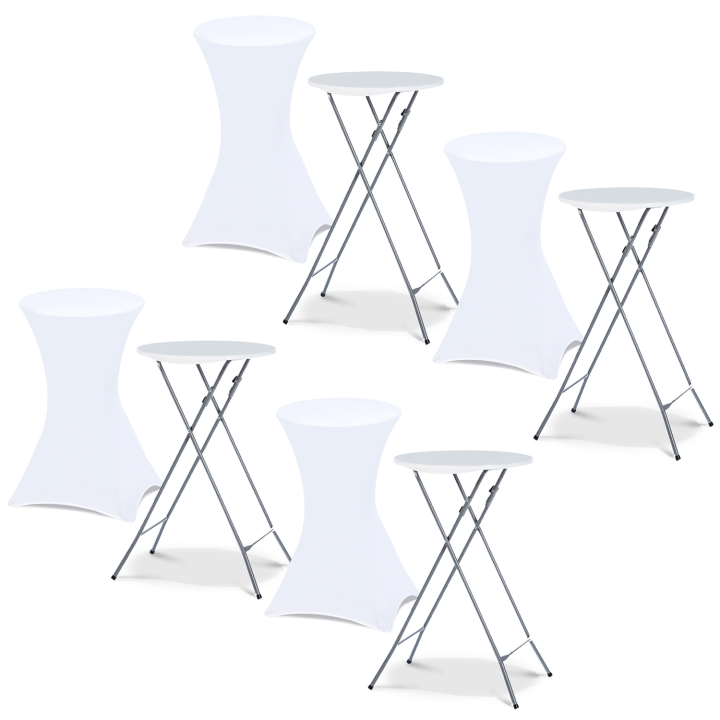 Lot de 4 tables hautes pliantes 105 CM et 4 housses blanches