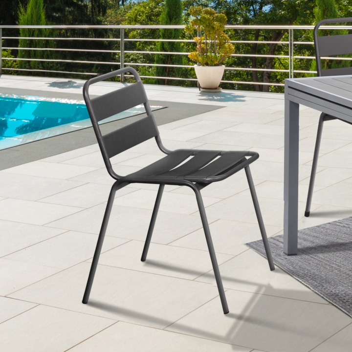 Lot de 6 chaises de jardin VALENCIA en acier gris anthracite