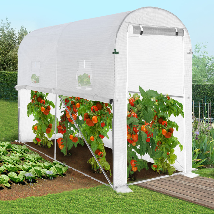 Cubierta de repuesto 130gr/m² para invernadero de tomates blanco de 3m² con 2 ventanas + puerta con cremallera