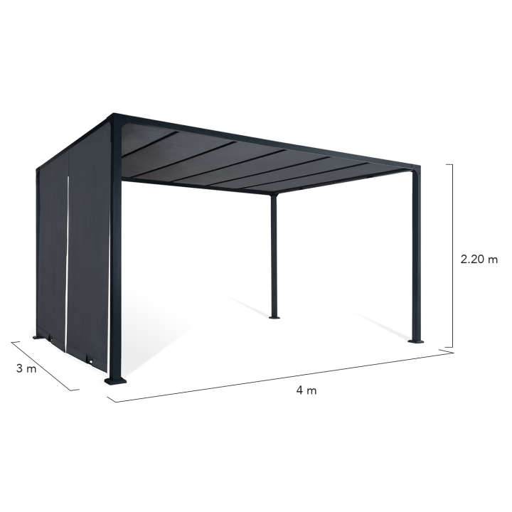 Pergola coulissante 2 pans 3x4 M belvédère de jardin toile gris anthracite