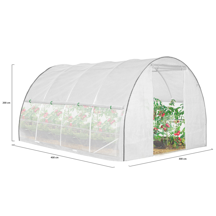 Serre tunnel de jardin 12M² blanche relevable avec moustiquaire