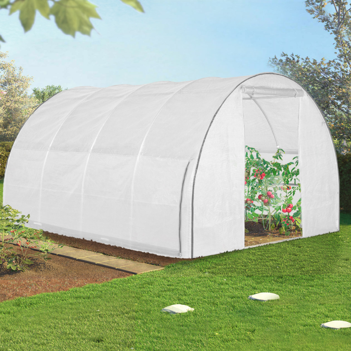 Serre tunnel de jardin 12M² blanche relevable avec moustiquaire