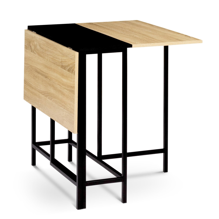 Table console pliable EDI 2-4 personnes façon hêtre et noir design industriel 103 x 76 cm