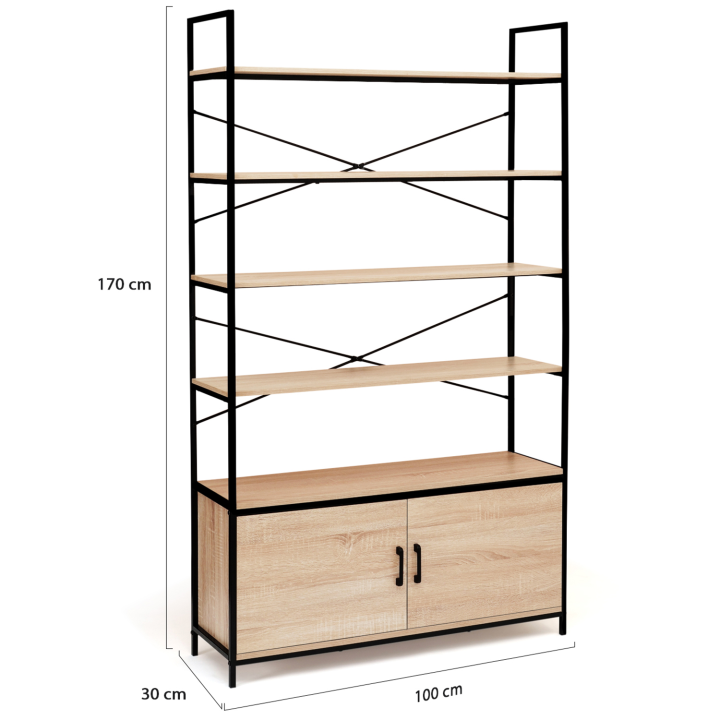 Etagère 5 niveaux avec placard DETROIT design industriel 100 CM