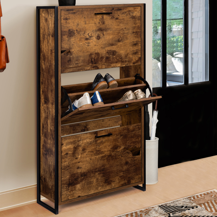 Mueble zapatero industrial de 3 puertas en madera envejecida - DAYTON | ID Market