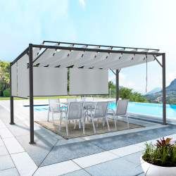 Pergola LUXE lames orientables CEFALU 3x4 M et 4 stores gris clair