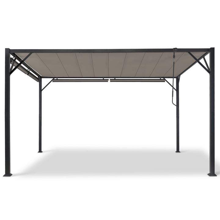 Pergola LUXE lames orientables CEFALU 3x4 M et 4 stores taupe