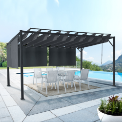 Pérgola metálica con lamas orientables y persianas gris antracita 3x4 M - CEFALU | ID Market