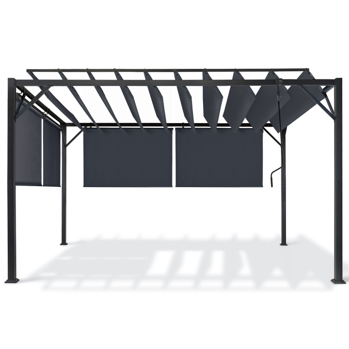 Pérgola metálica con lamas orientables y persianas gris antracita 3x4 M - CEFALU | ID Market