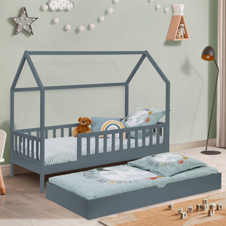 Cama cabina infantil con cajón 80x160 cm gris - NEREE | ID Market