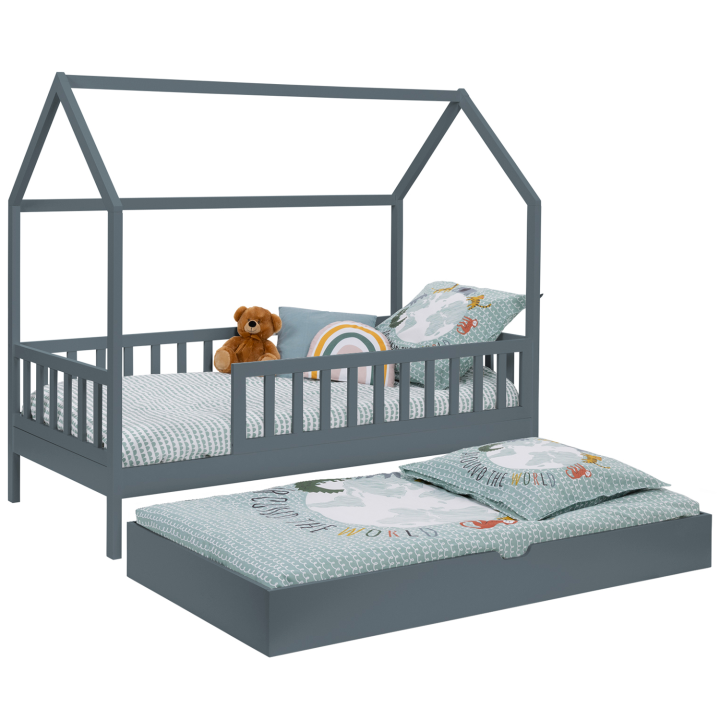 Cama cabina infantil con cajón 80x160 cm gris - NEREE | ID Market