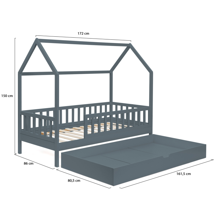 Cama cabina infantil con cajón 80x160 cm gris - NEREE | ID Market