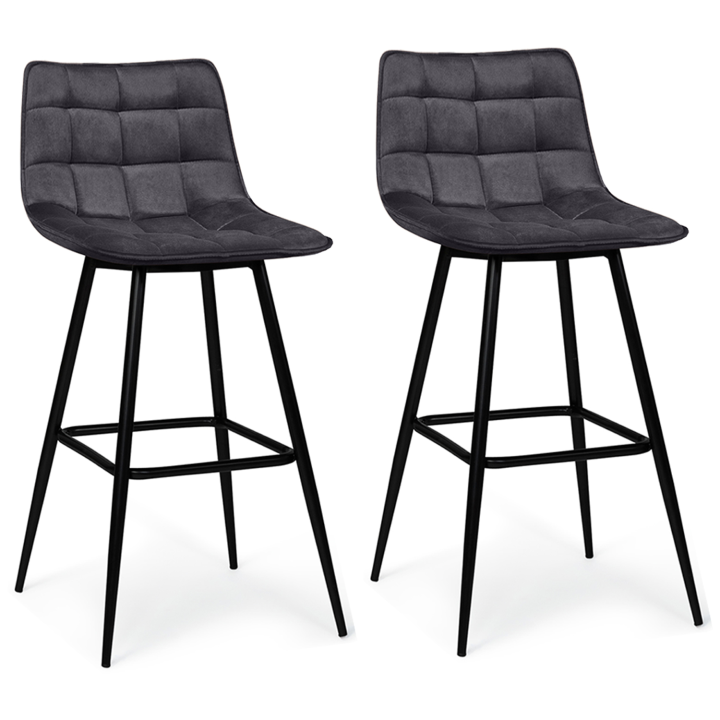 Lot de 2 tabourets de bar MADY en velours gris foncé