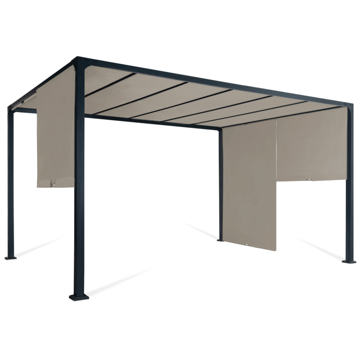 Pergola coulissante 2 pans 3x4 M belvédère de jardin toile taupe