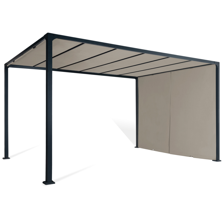 Pergola coulissante 2 pans 3x4 M belvédère de jardin toile taupe