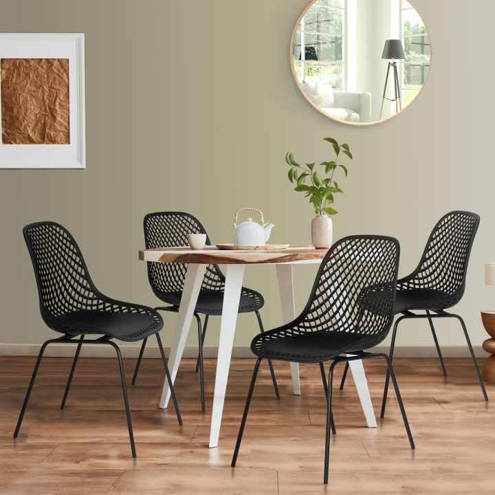 Lot de 4 chaises MAELYS noires pied métal pour salle à manger