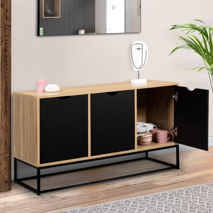 Buffet bas 3 portes noires 113 cm BOSTON design industriel