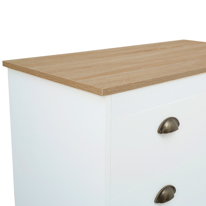 Commode 6 tiroirs ISIS 80 cm blanc et plateau bois