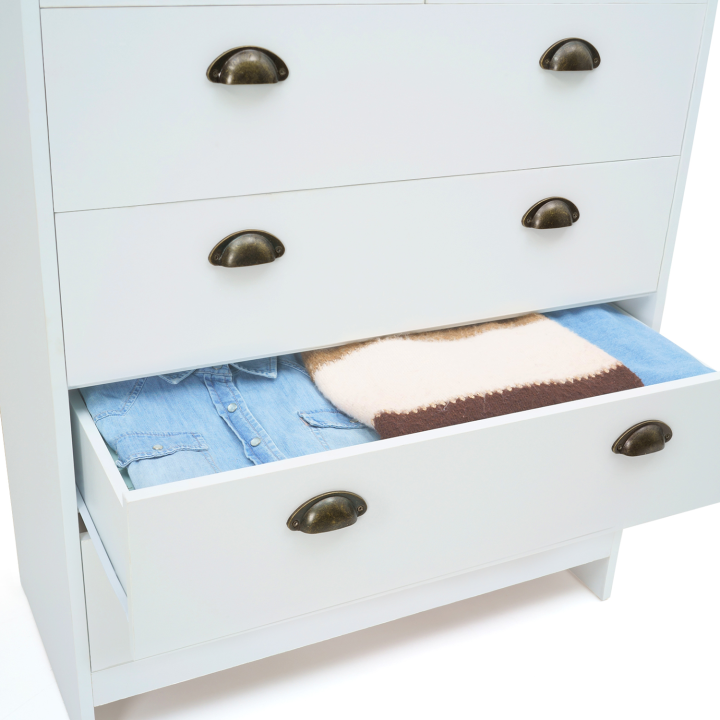 Commode 6 tiroirs ISIS 80 cm blanc et plateau bois