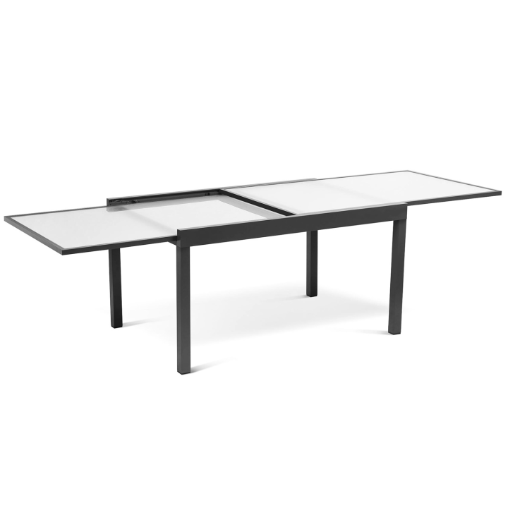 Salon de jardin MADRID table extensible 135-270 CM et 12 chaises empilables gris anthracite