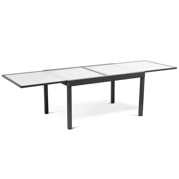 Salon de jardin MADRID table extensible 135-270 CM et 12 chaises empilables gris anthracite