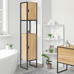 Columna de baño barata de metal negro y madera | ID Market