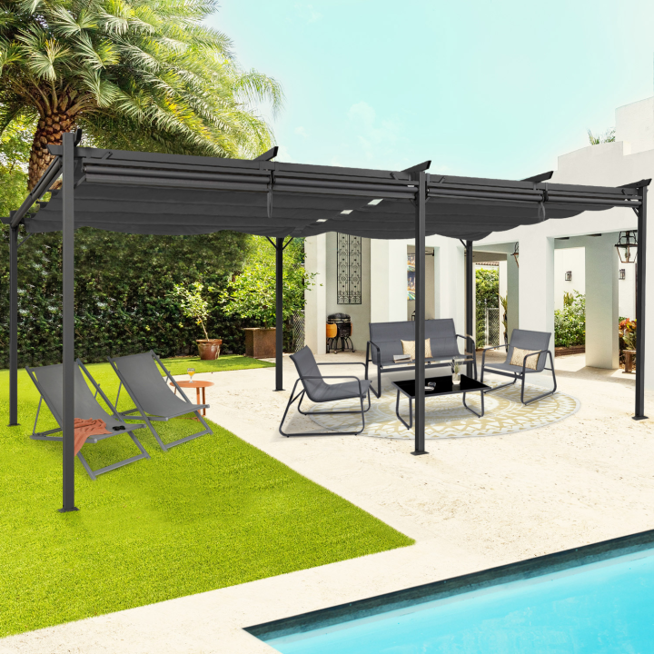 Pergola édition spéciale toit rétractable 3x6 M et 6 stores gris anthracite