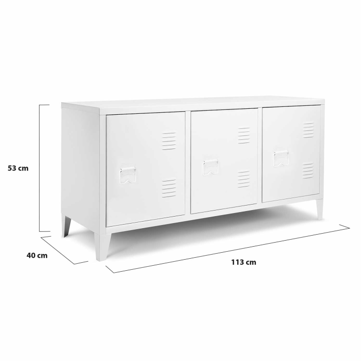 Buffet bas 113 cm ESTER 3 portes métal blanc design industriel