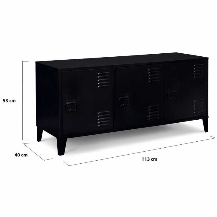 Buffet bas 113 cm ESTER 3 portes métal noir design industriel