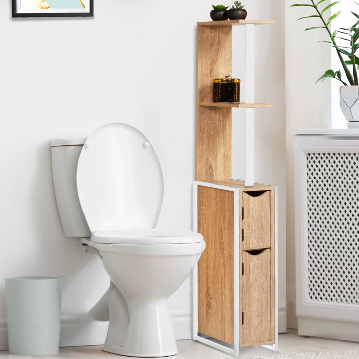 Mueble WC industrial blanco y madera con estante y 2 puertas - DETROIT | ID Market