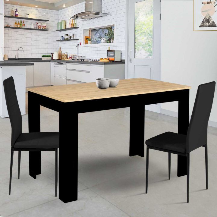 Table à manger rectangle ROZY 4 personnes noire plateau façon hêtre 110 cm