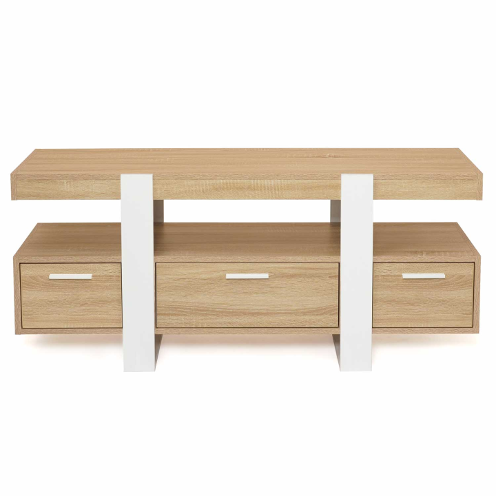 Meuble TV 116 cm PHOENIX avec tiroirs bois et blanc