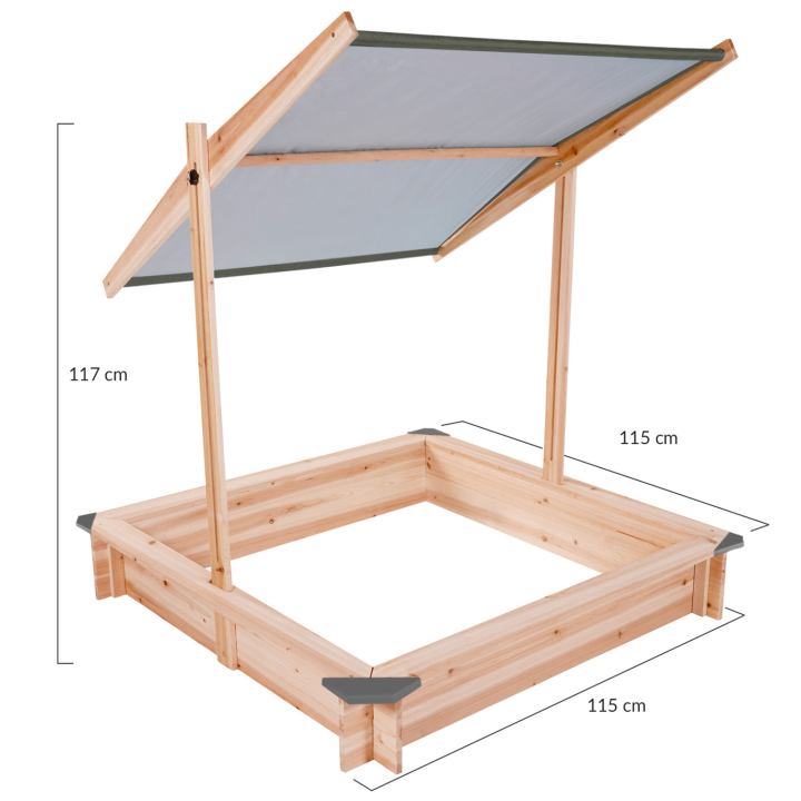 Arenero de madera para niños con techo gris | ID Market