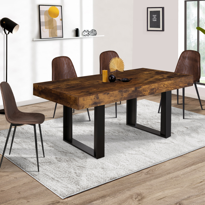 Mesa de comedor industrial en madera envejecida y efecto negro 160 cm - PHOENIX | ID Market