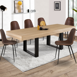 Table à manger extensible rectangle PHOENIX 6-10 personnes bois et noir 160-200 cm