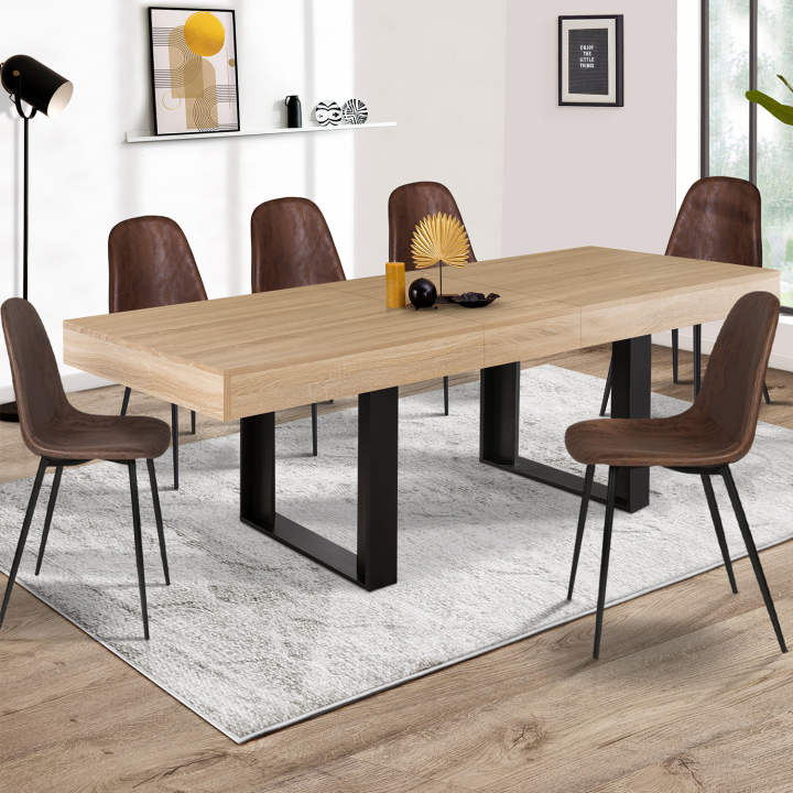 Mesa de comedor extensible de madera y negro de 160 cm a 200 cm - PHOENIX | ID Market