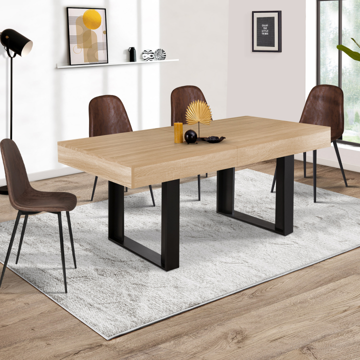 Table à manger extensible rectangle PHOENIX 6-10 personnes bois et noir 160-200 cm