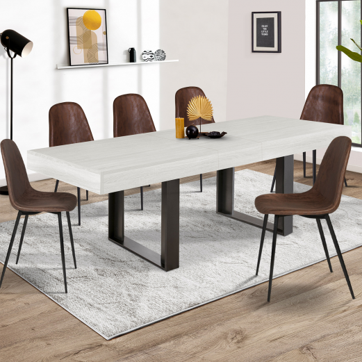 Table à manger extensible rectangle PHOENIX 6-10 personnes bois gris 160-200 cm