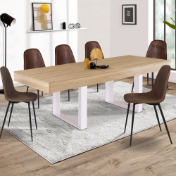 Mesa de comedor extensible en madera y blanco de 160 cm a 200 cm - PHOENIX | ID Market