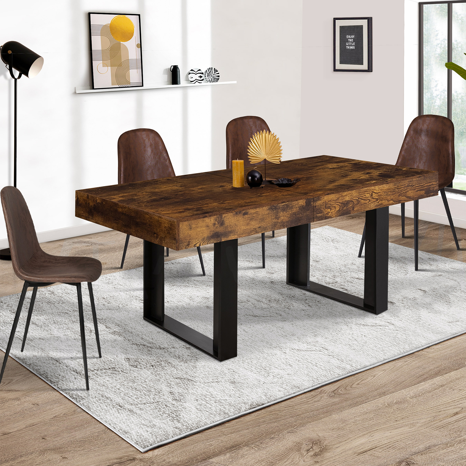 Table à manger extensible bois et noir 160 cm à 200 cm - PHOENIX