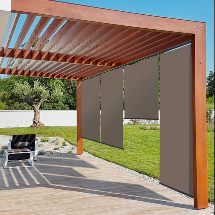 Lot de 3 stores enrouleurs L.125 x H. 225 CM pour pergola taupe