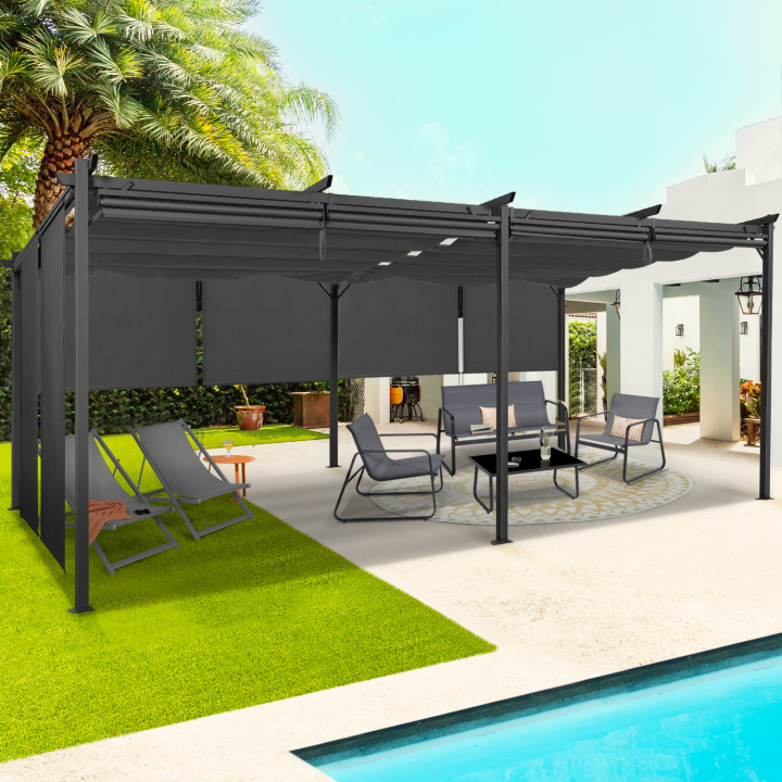 Pérgola retráctil barata 3x6m gris antracita | ID Market