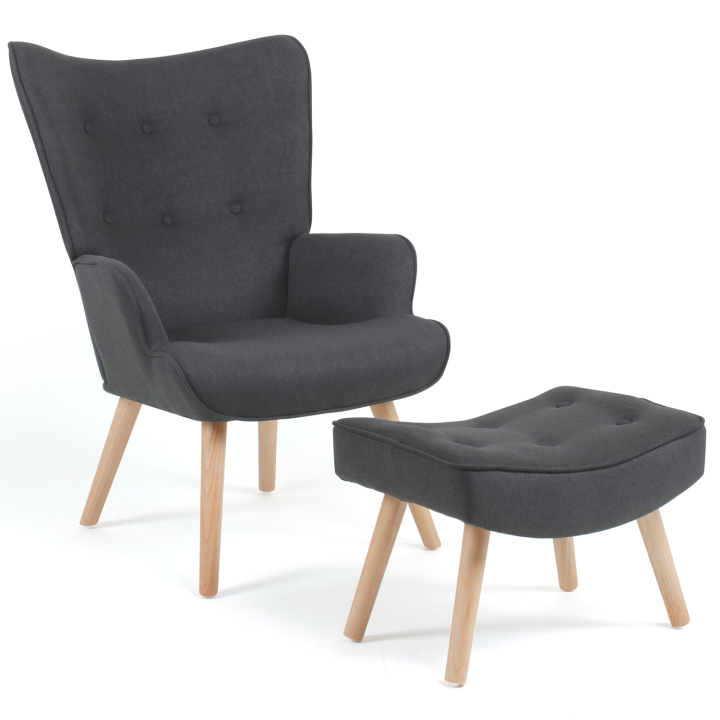 Fauteuil scandinave IVAR + repose pieds gris anthracite