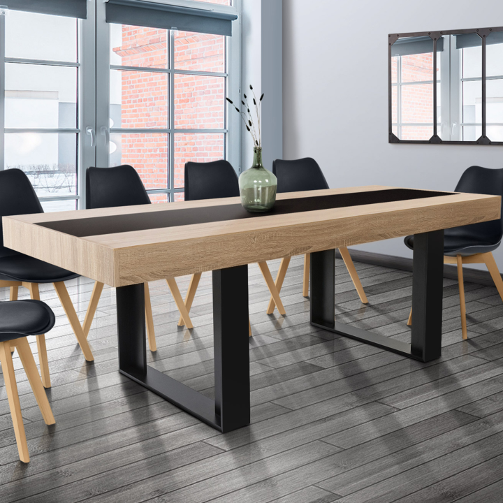 Mesa de comedor industrial de madera y negro para 10 personas 200 cm - PHOENIX | ID Market